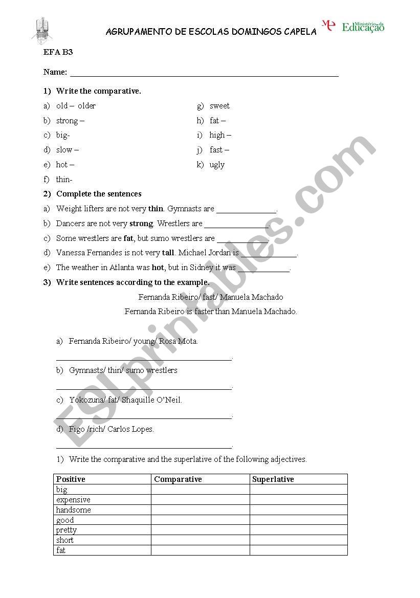 Comparative/superlative worksheet