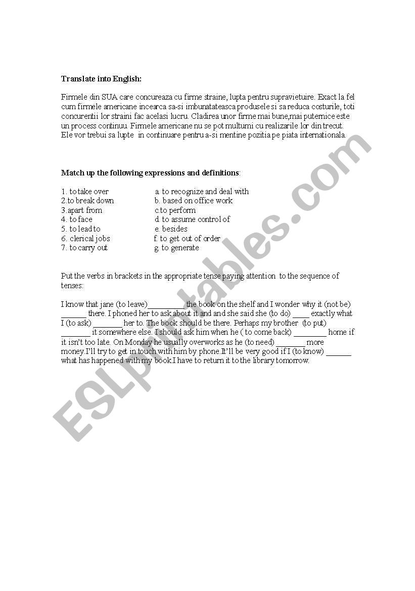 business exercises worksheet