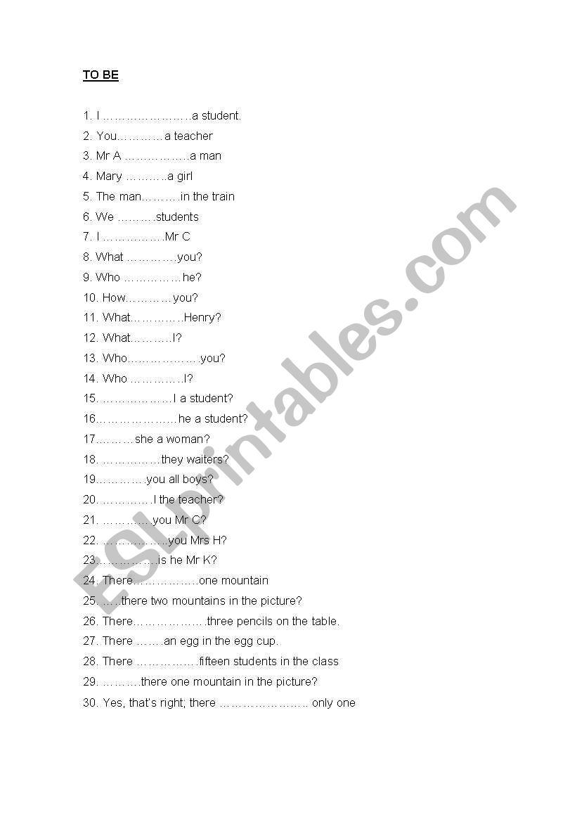 THE VERB TO BE worksheet