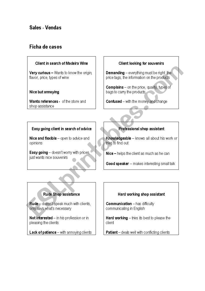 Sales worksheet