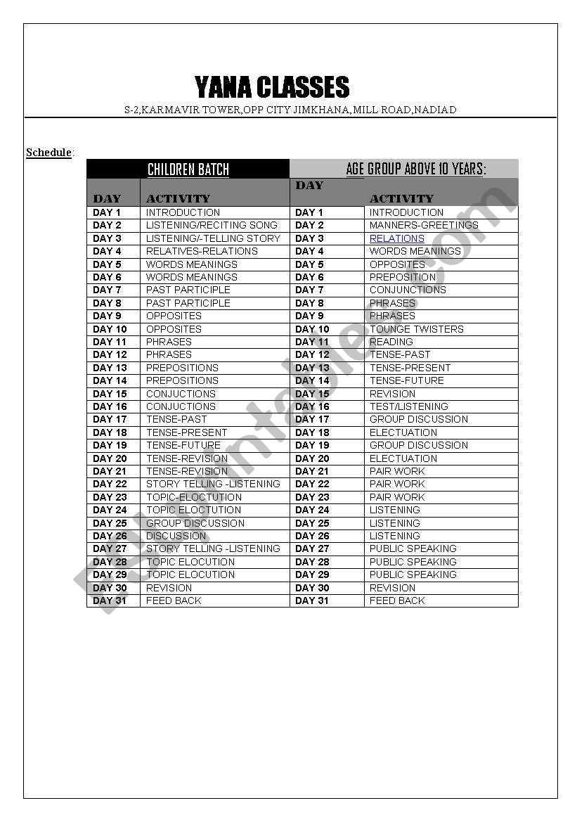 english in One month worksheet