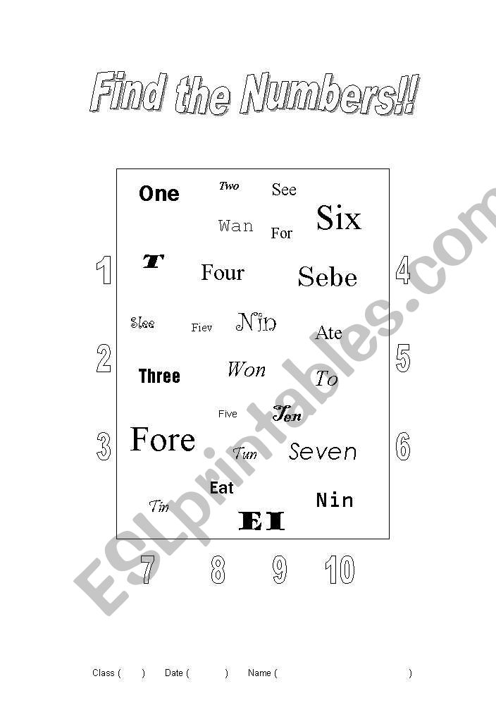 Numbers Match worksheet