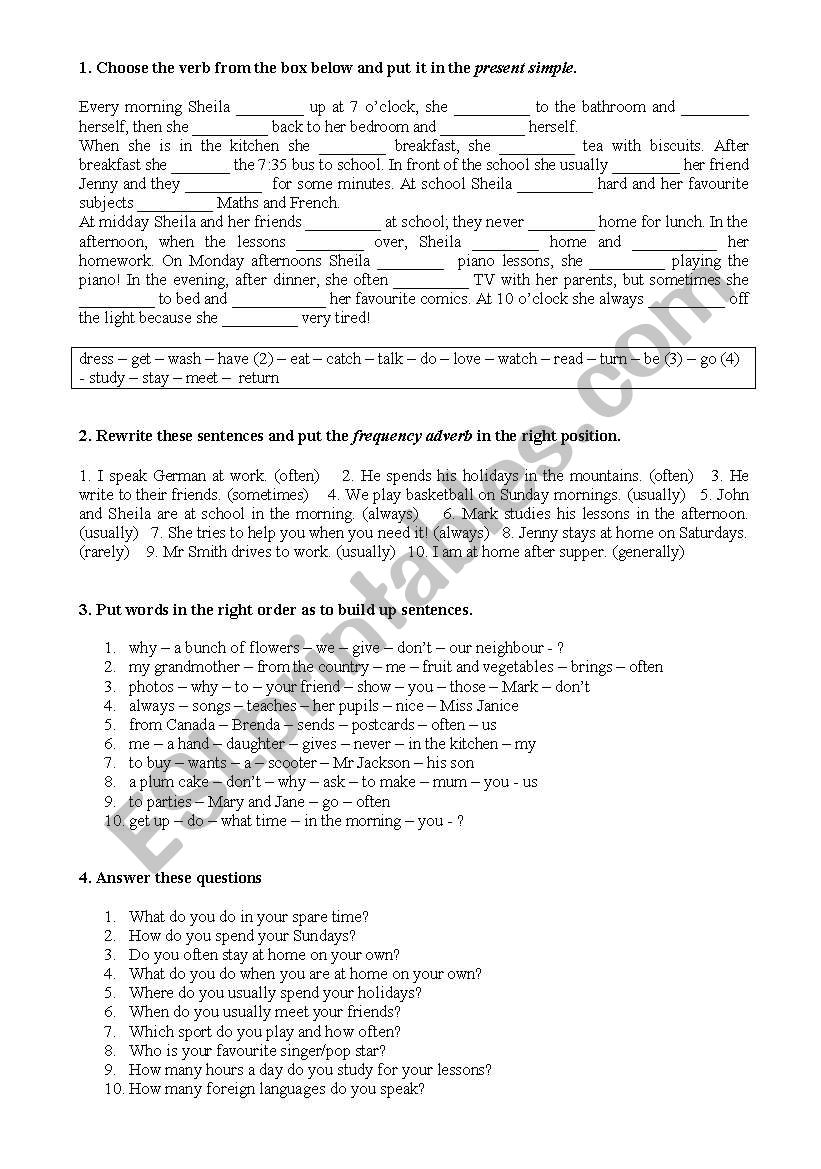 Present simple worksheet