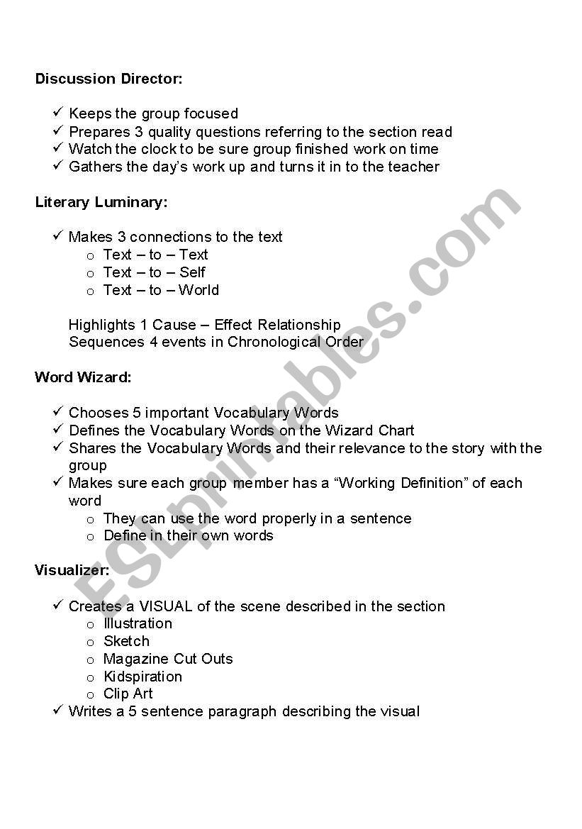 Literature Circle Role Descriptions