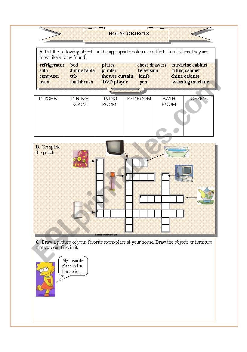 HOUSE OBJECTS worksheet