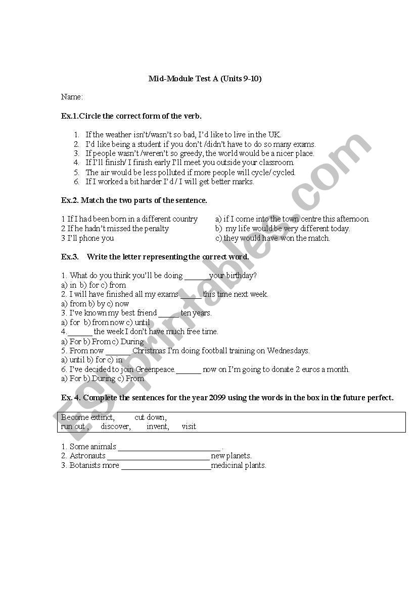 test worksheet
