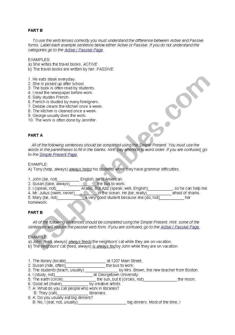 revision tenses worksheet