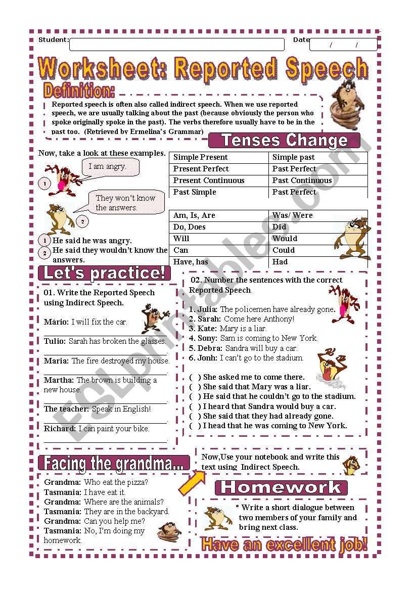 Worksheet: Reported Speech worksheet