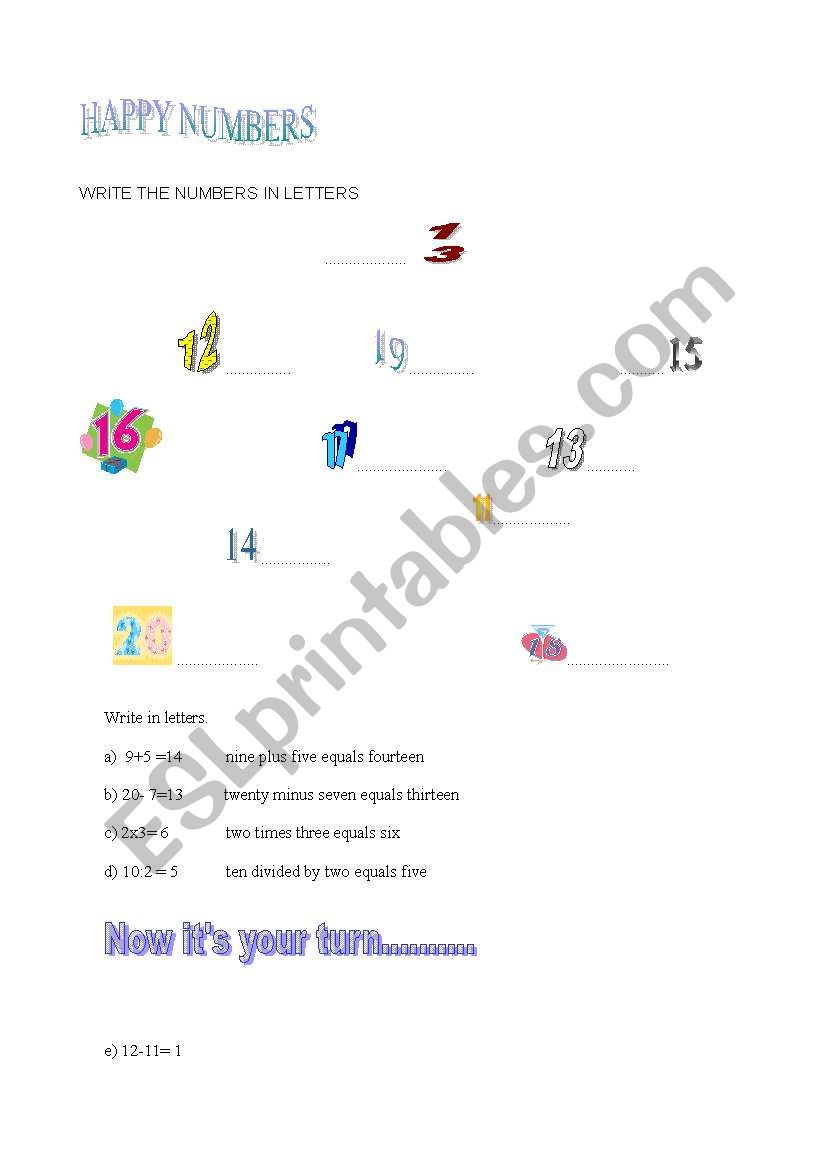 HAPPY NUMBERS worksheet