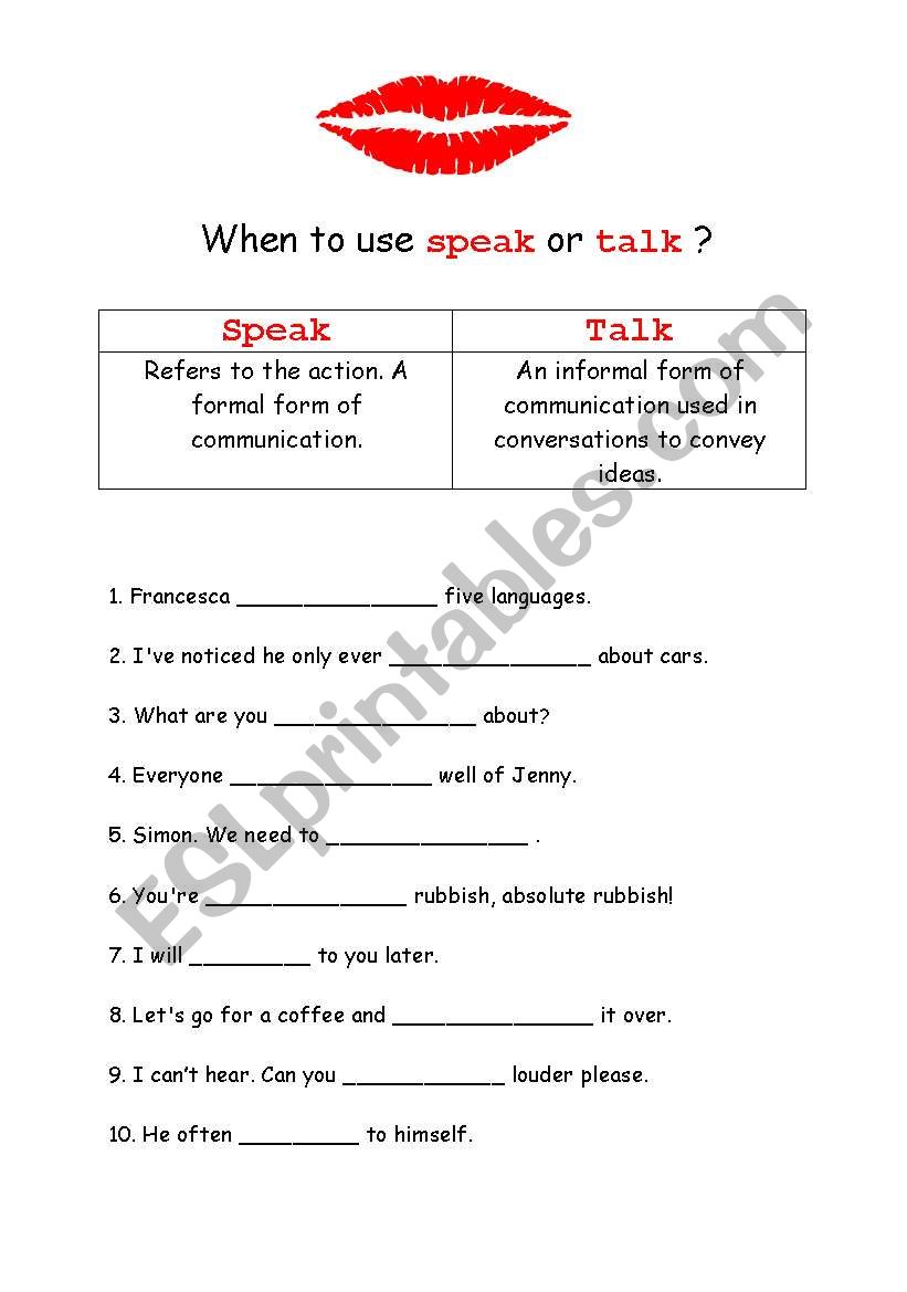 Speak or Talk? worksheet