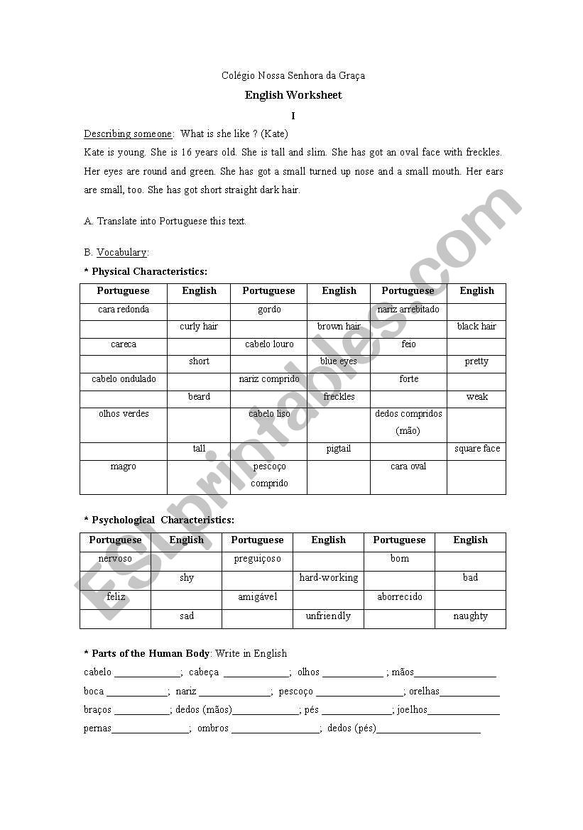 Describing people worksheet