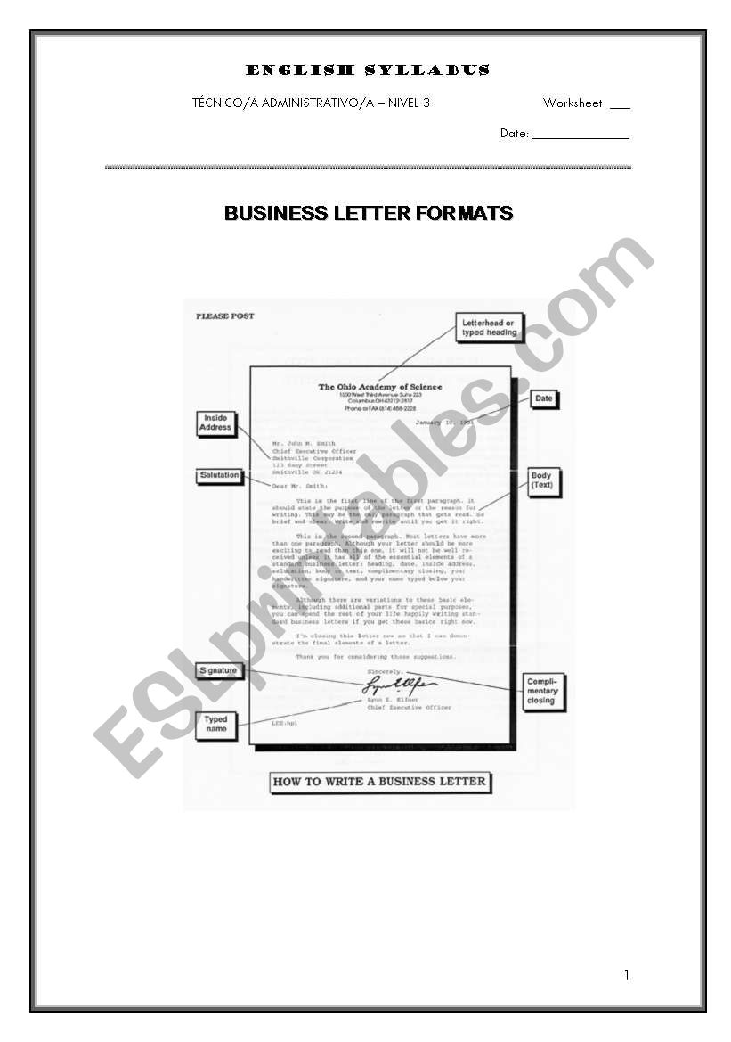 Letter Formats worksheet