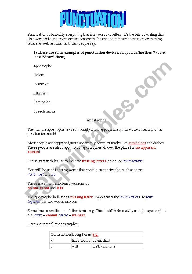 Punctuation worksheet