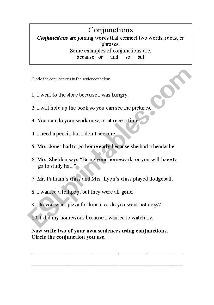 conjunctions worksheet