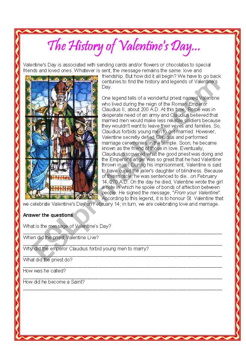 THE HISTORY OF VALENTINE S DAY ESL Worksheet By S lefevre