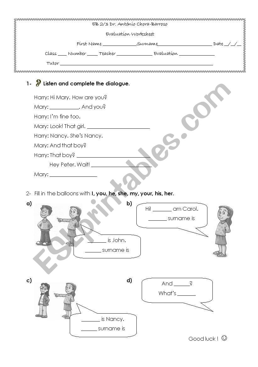 personal pronouns worksheet