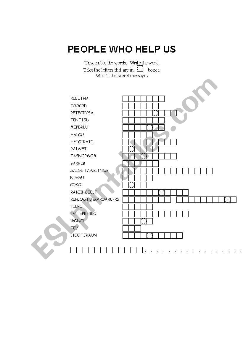 Jobs worksheet
