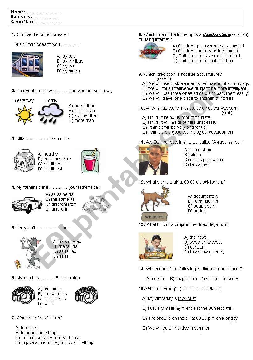 Higher Elementary Test with photos