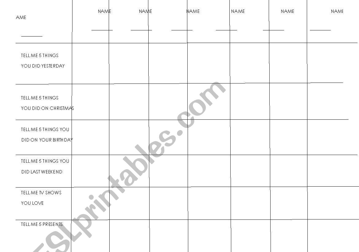 speaking and writing chart worksheet