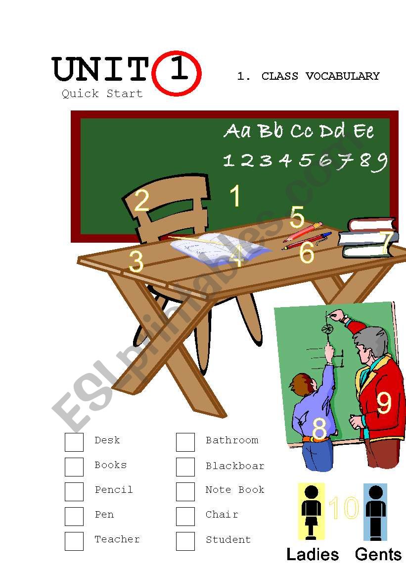 Classroom vocabulary worksheet