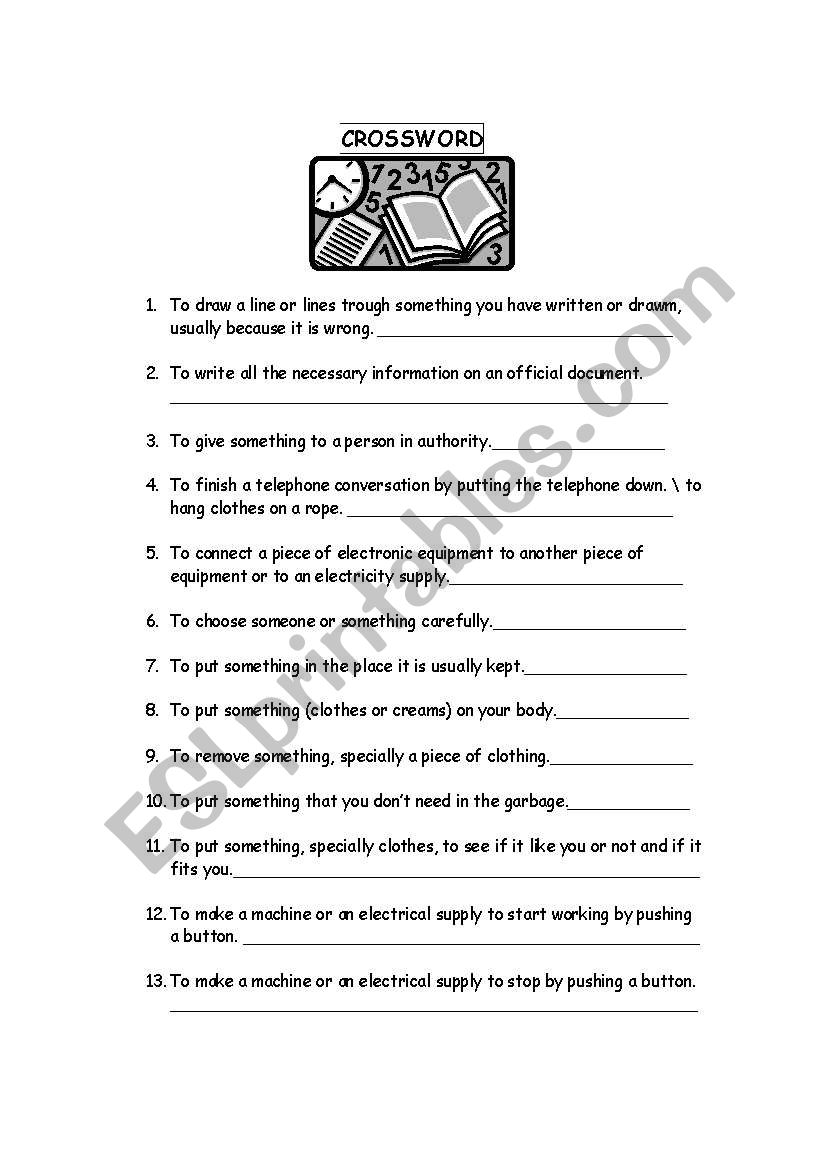 phrisal verb definitions worksheet
