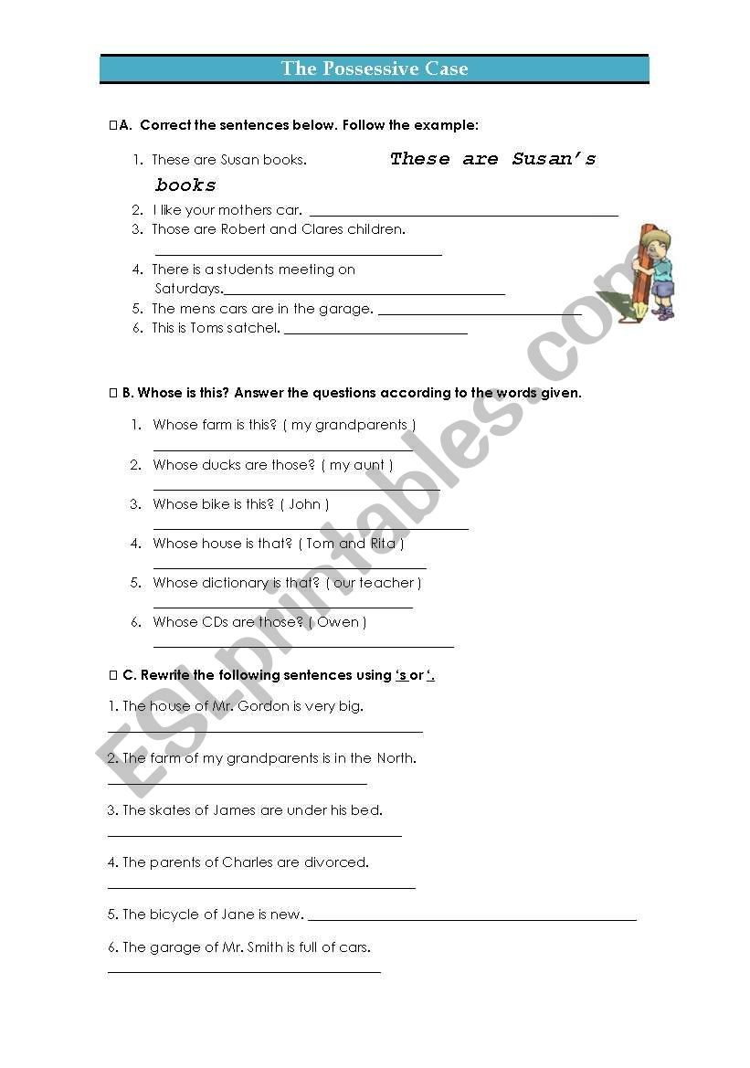 The Possessive case -  part 1 worksheet