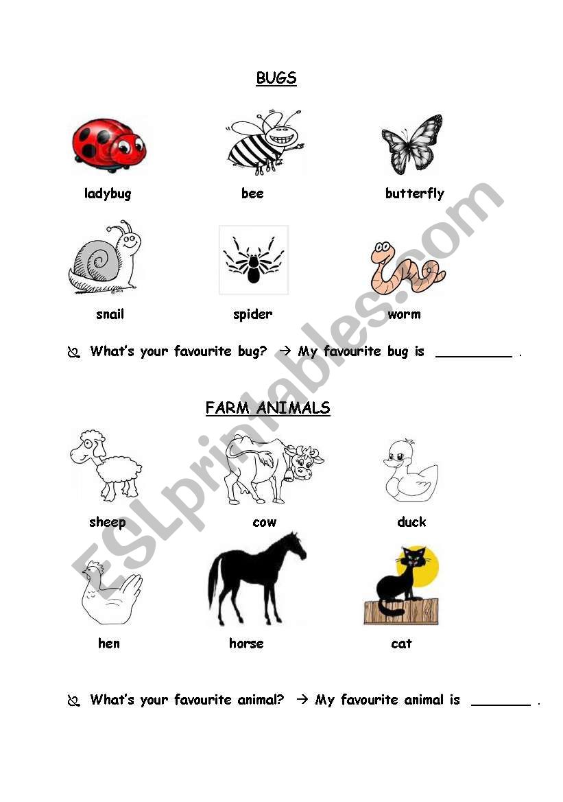 Bugs / Farm Animals / Numbers worksheet