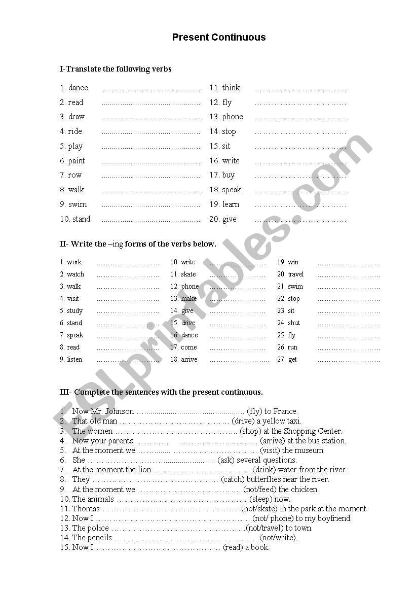 Present Continuous worksheet