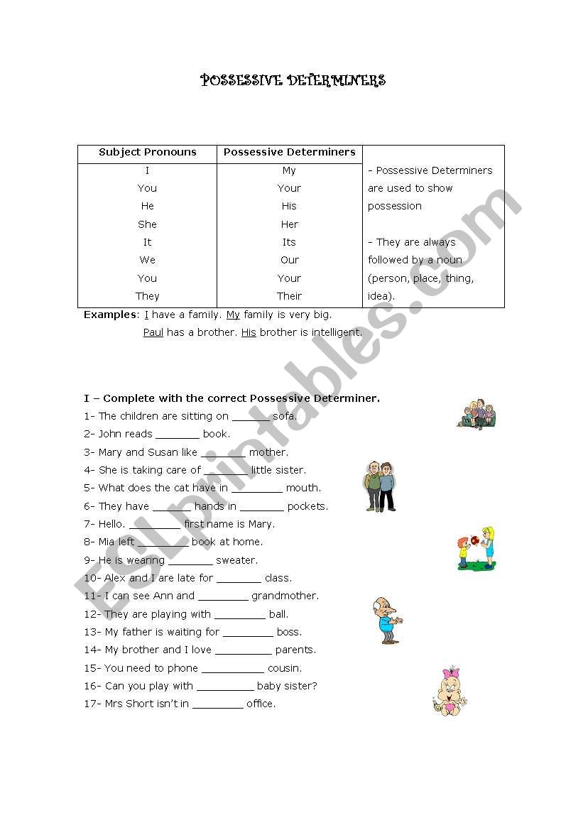 Possessive Determiners worksheet