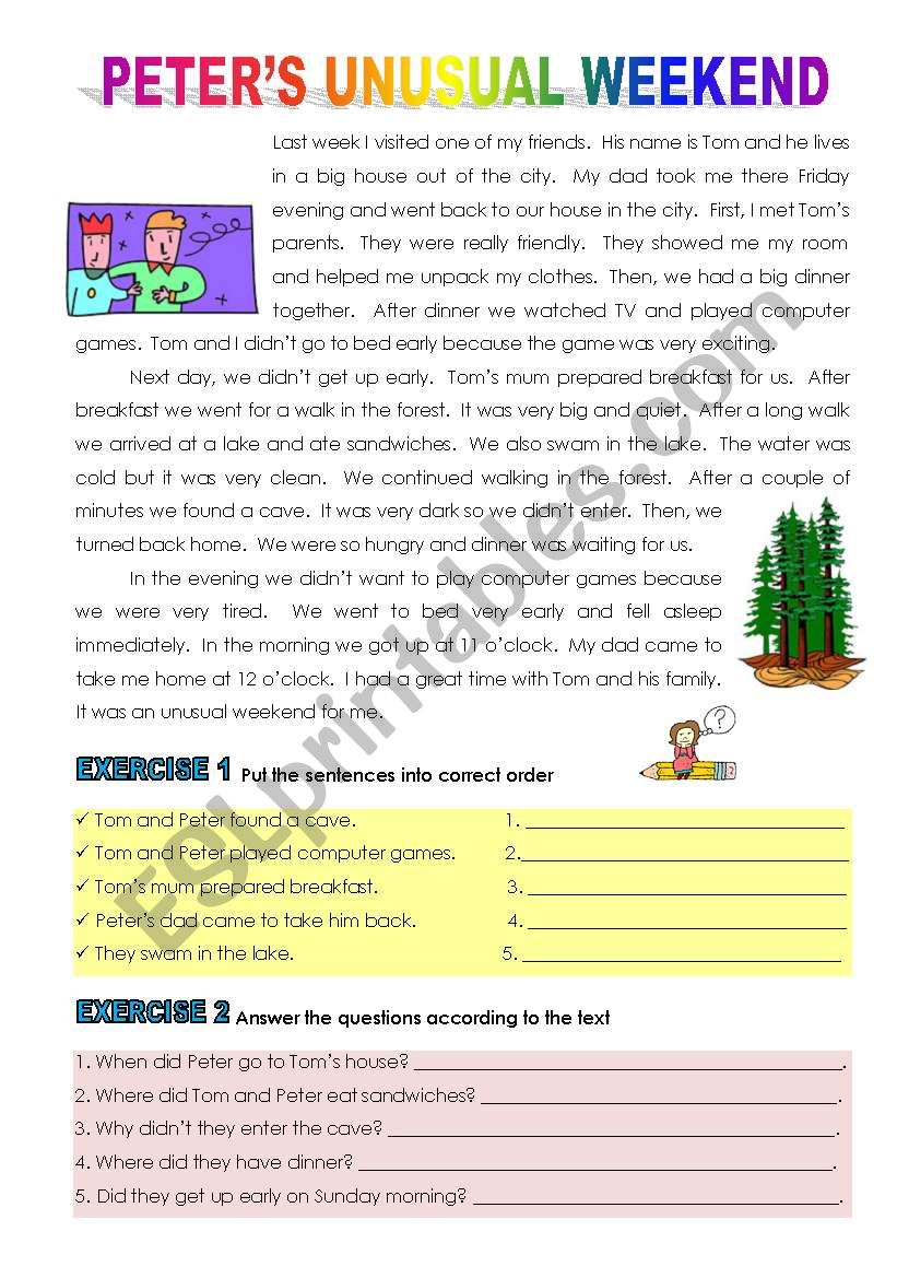reading (simple past) worksheet