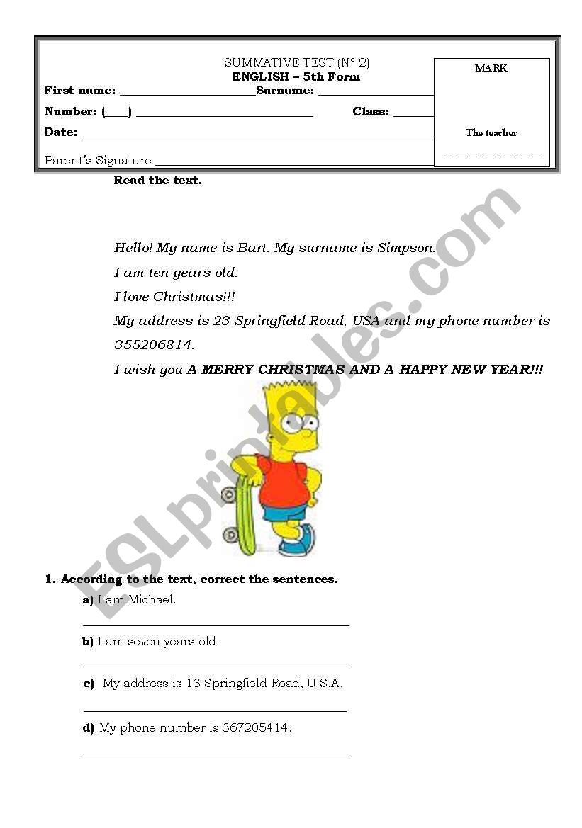 Language testing worksheet