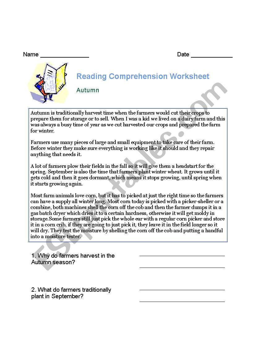 Reading comprehension worksheet