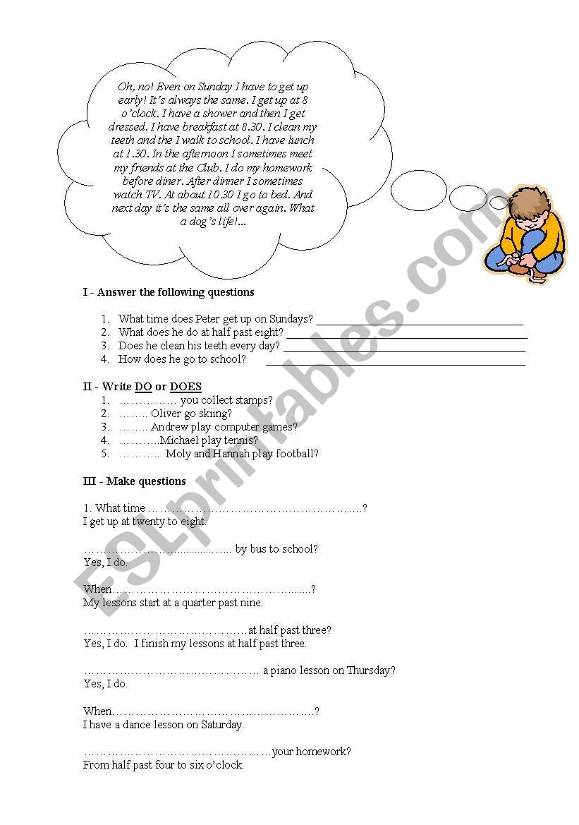 Daily routine worksheet