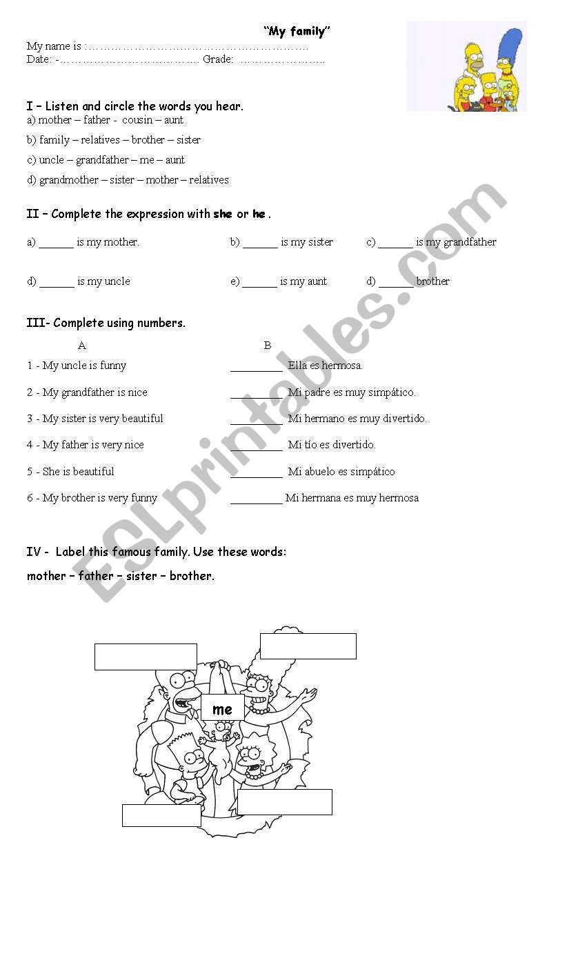 my family worksheet