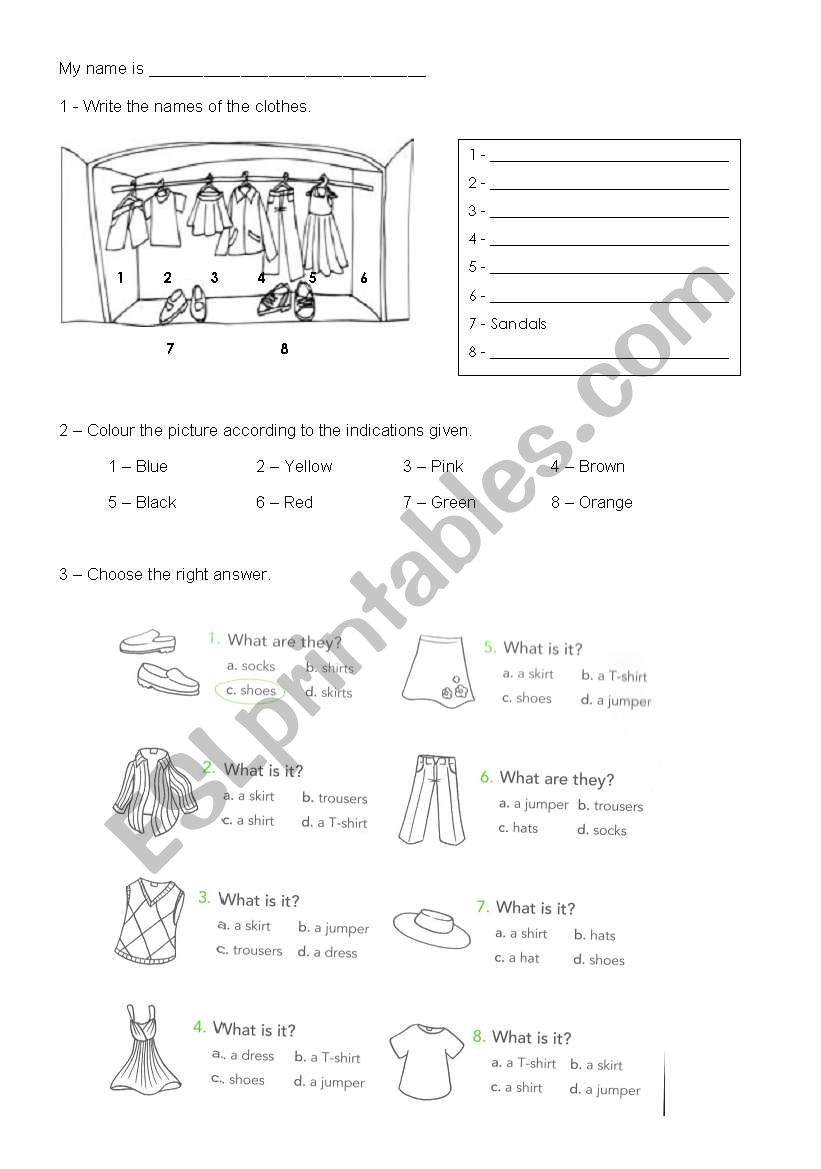 Identifying Clothes worksheet