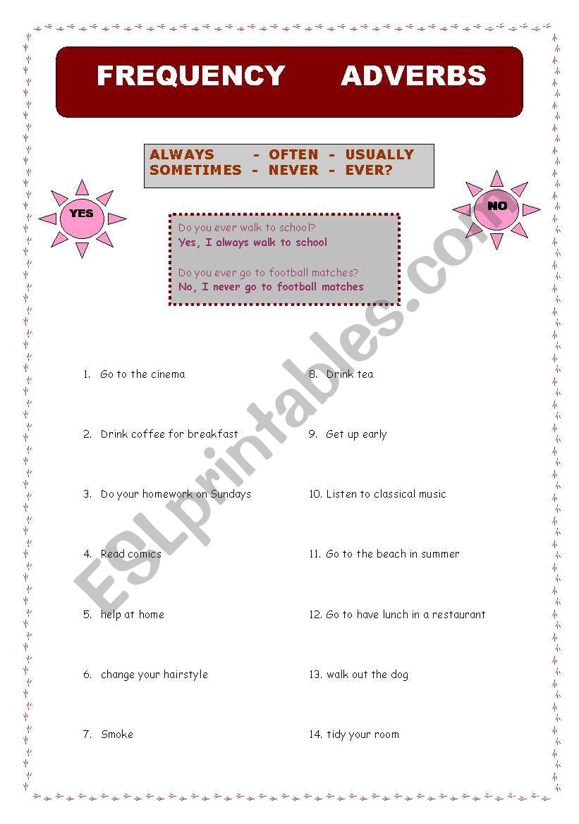 frequency adverbs  worksheet