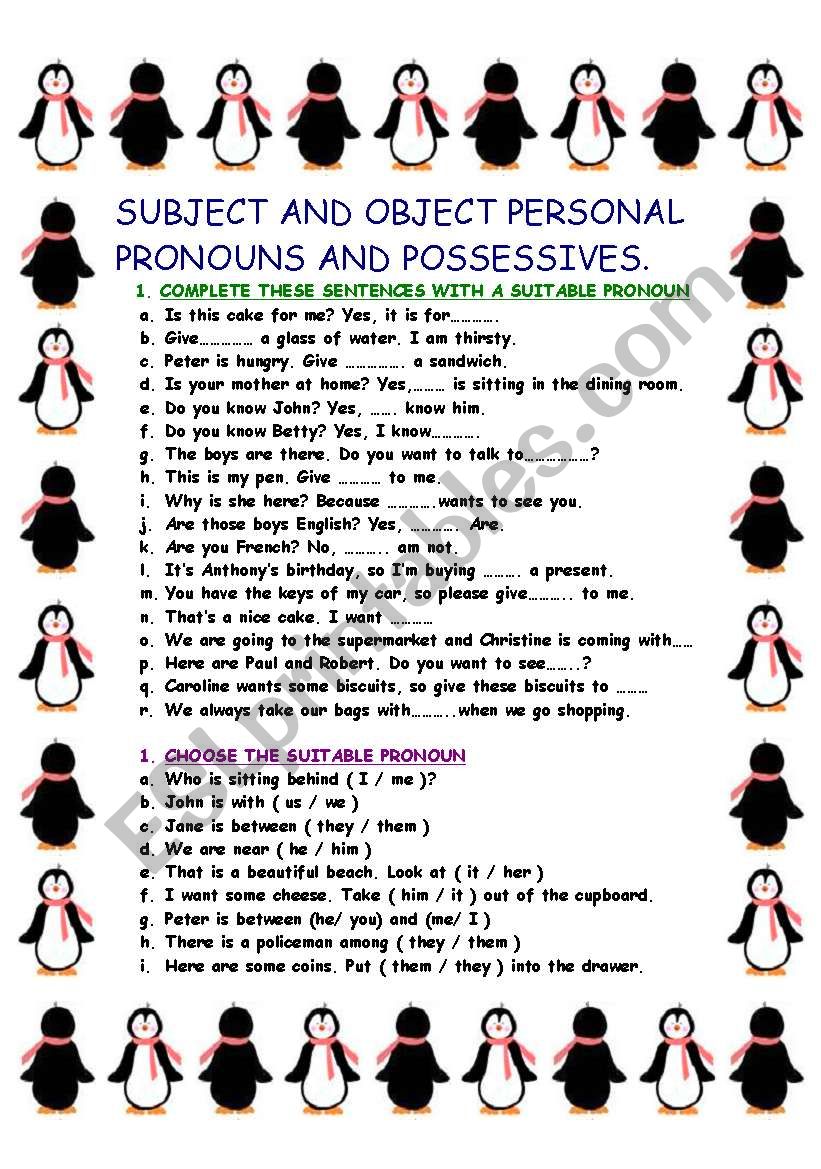 Subject and object personal pronouns 