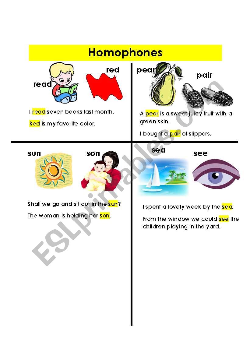 Homophones (2-2) worksheet