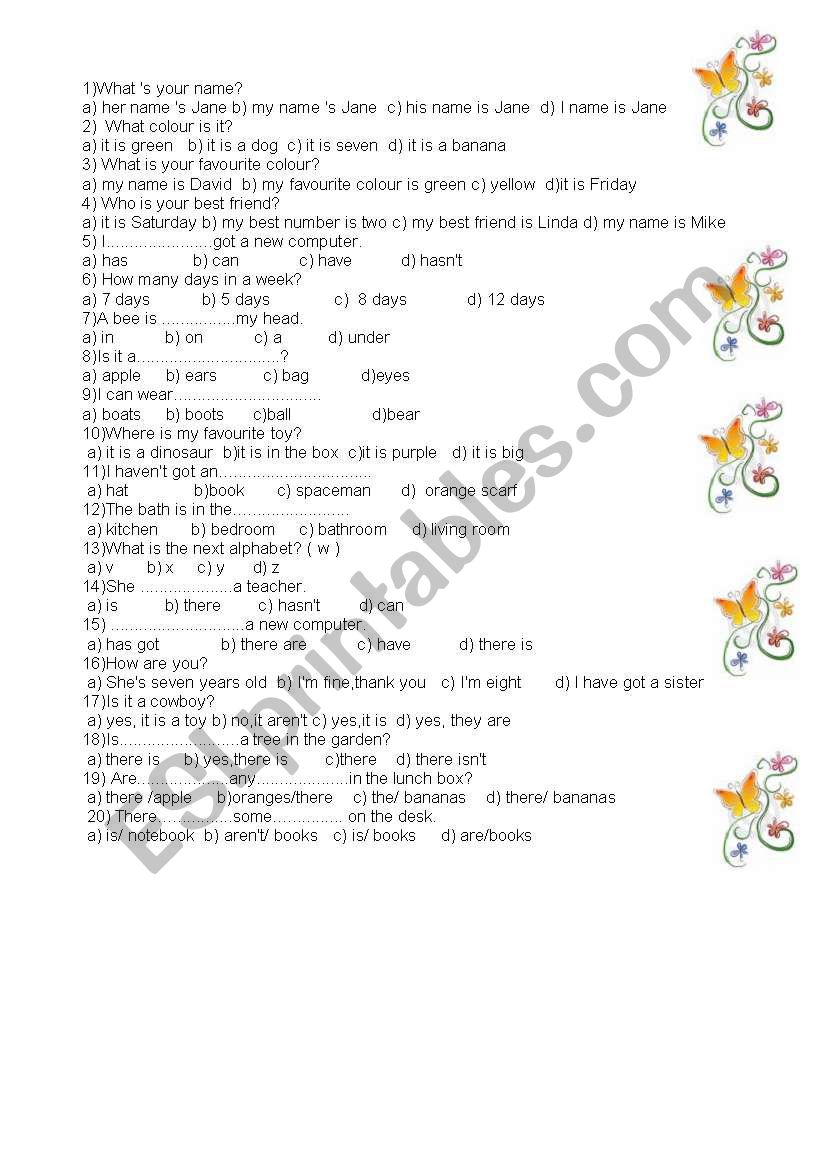 WORKSHEET FOR ELEMENTARY worksheet