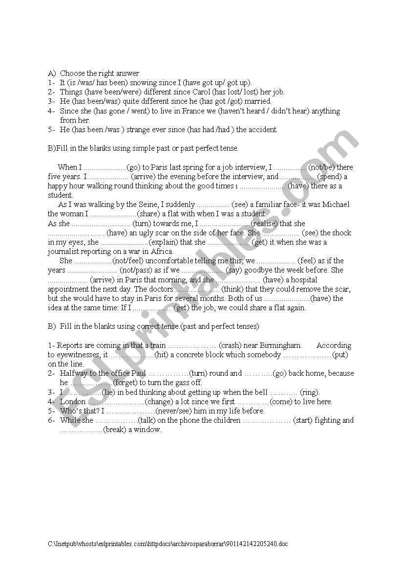 past simple vs pres perfect worksheet