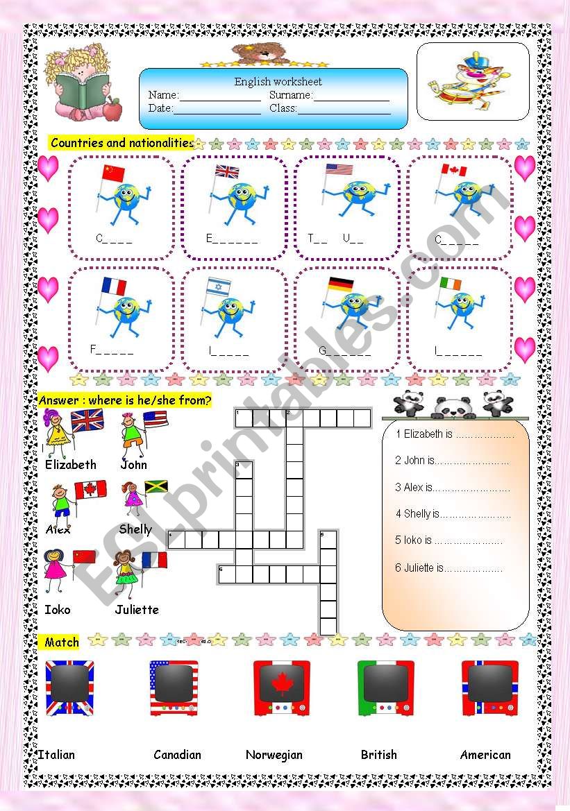 COUNTRIES AND NATIONALITIES worksheet