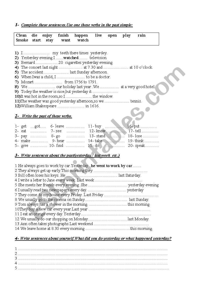 past simple worksheet