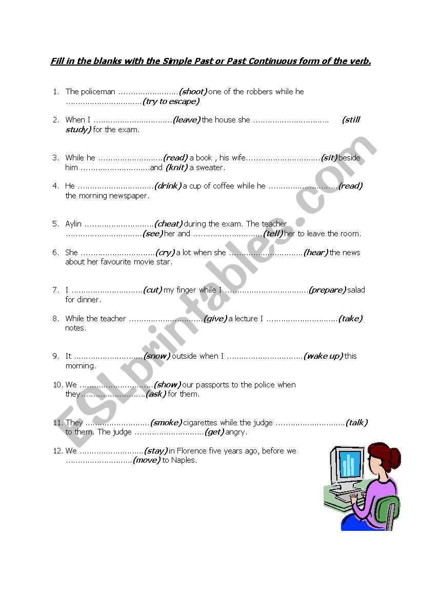 past cont vs past simple worksheet