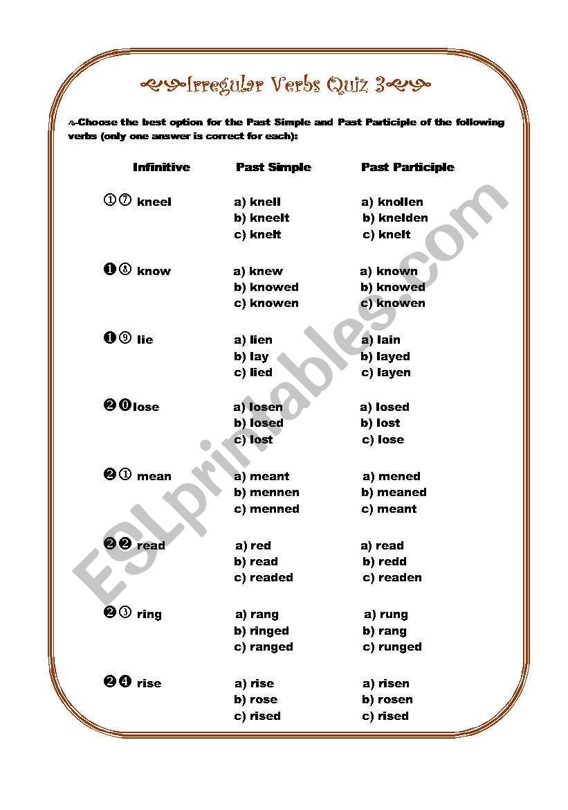 irregular verbs part 3 worksheet