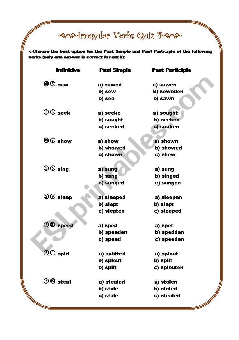 irregular verbs part 4 worksheet