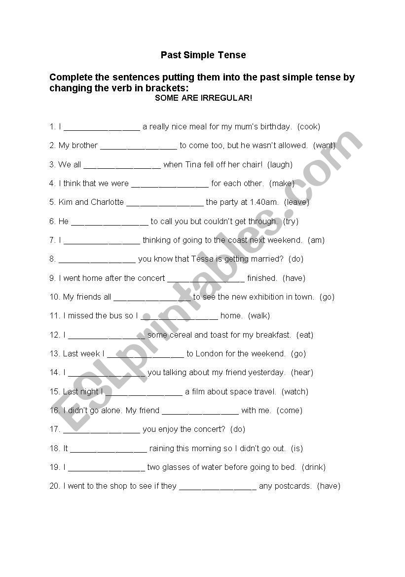 Past simple gap fill worksheet