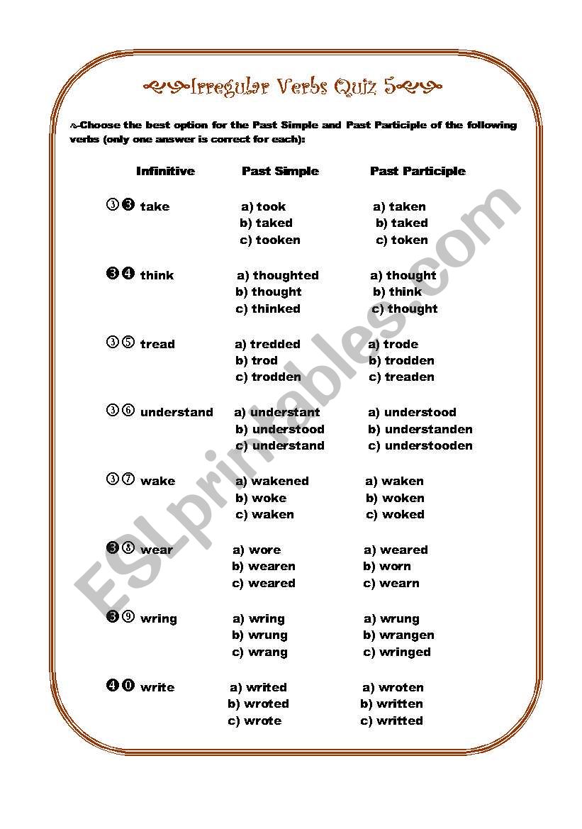 irregular verbs part 5 worksheet