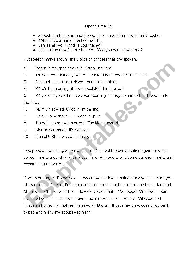 Speech marks worksheet