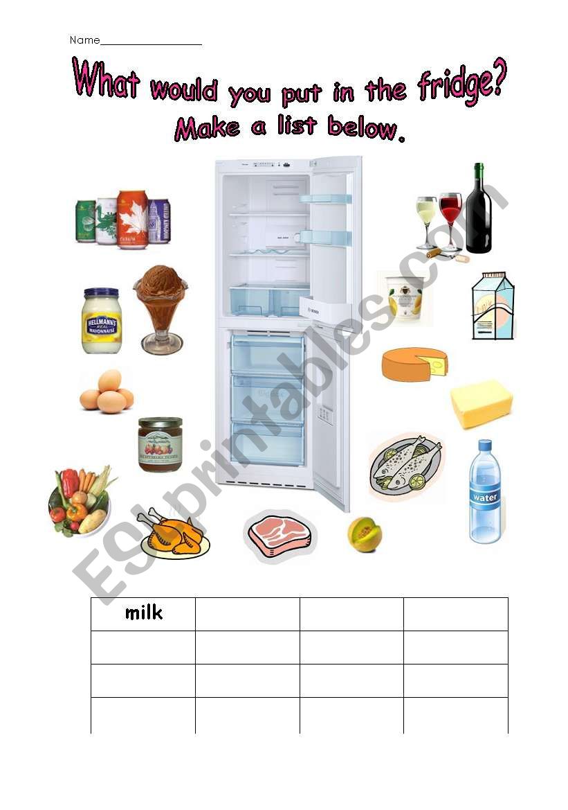 in the fridge worksheet