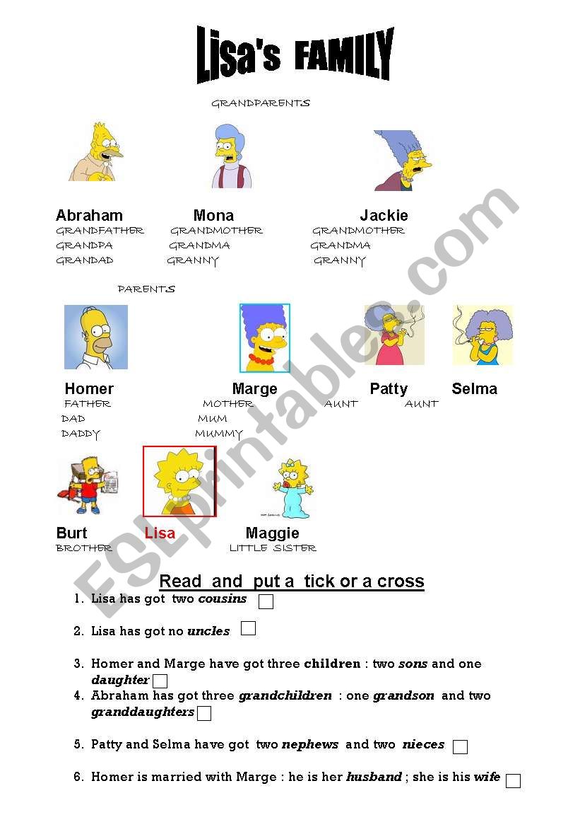 LISA SIMPSONS FAMILY worksheet